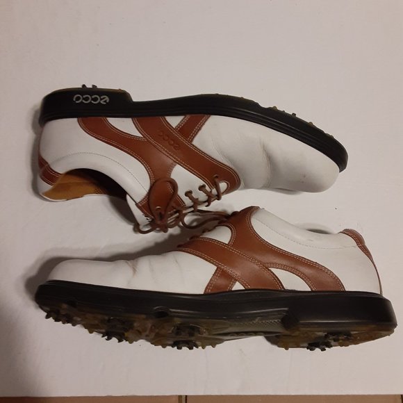 ECCO Men's Premiere Soft Spike Golf Shoes White/Brown Leather Size 44 US 10-10.5 - Picture 6 of 8